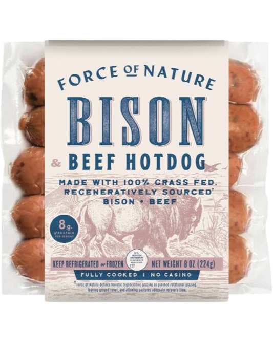 FORCE OF NATURE REGENERATIVE BEEF AND BISON HOT DOGS - PAC