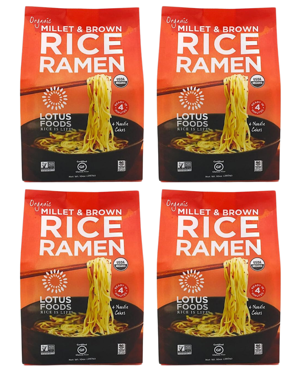 LOTUS FOODS ORGANIC MILLET & BROWN RICE RAMEN - 4 PACK - 10oz