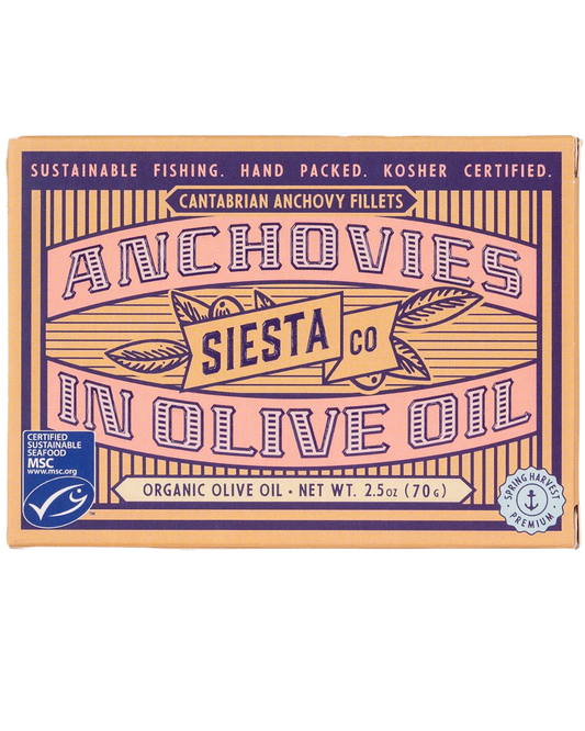 SIESTA CANTABRIAN ANCHOVIES IN ORGANIC EXTRA VIRGIN OLIVE OIL - 70g