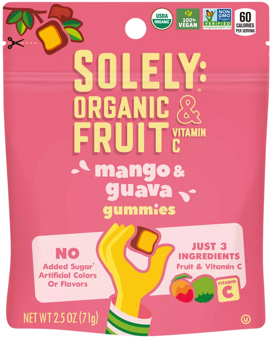 SOLELY ORGANIC MANGO & GUAVA FRUIT GUMMIES - 2.5oz