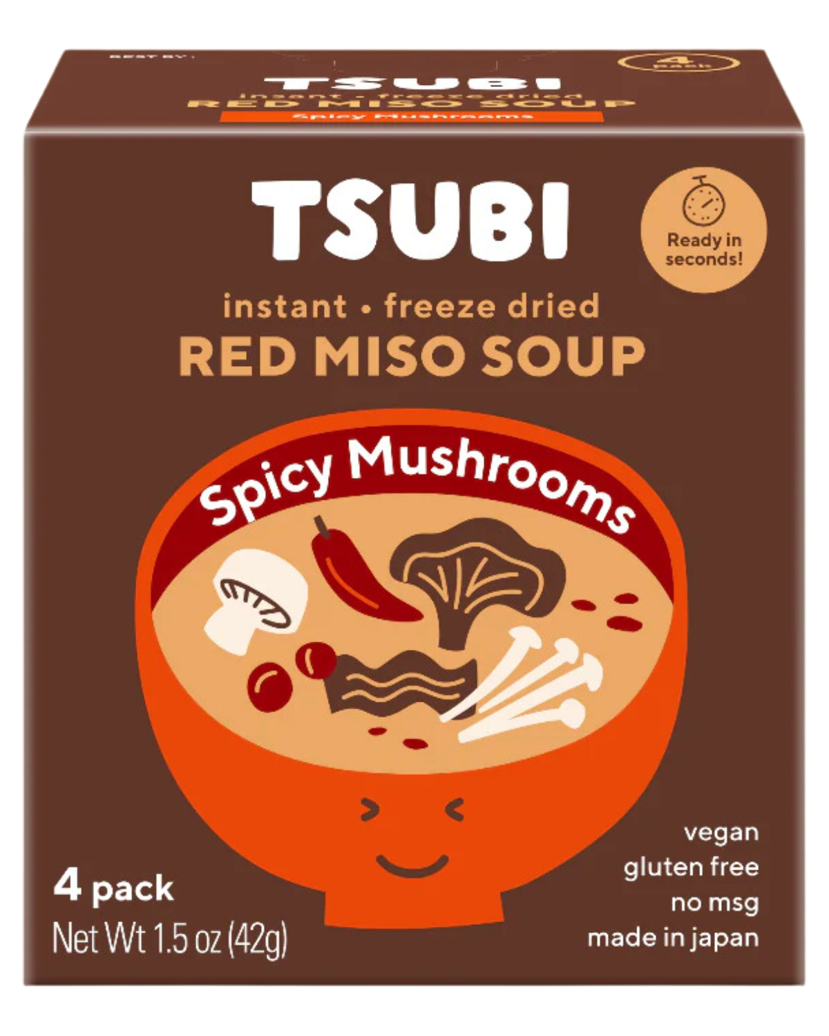 TSUBI SOUP FREEZE DRIED MISO SOUP - RED MISO W/ SPICY MUSHROOM - 4 PACK